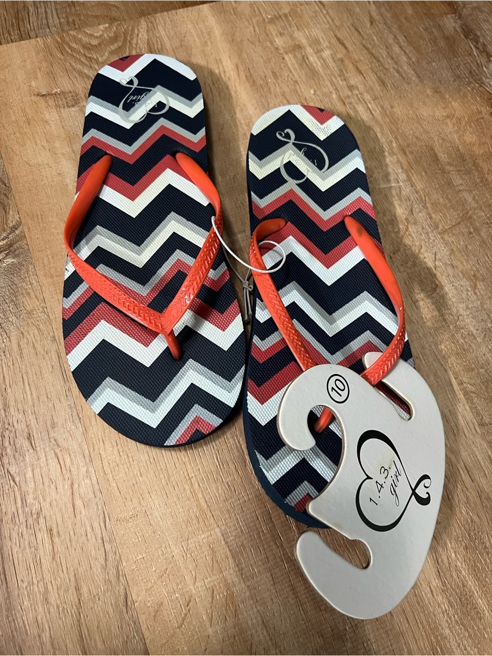 1.4.3. Girl zada navy grey coral flip flops slippers sandals us size 9 women’s